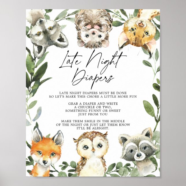 Little Woodland Baby Shower Late Night Diaper Pos Poster (Framsidan)