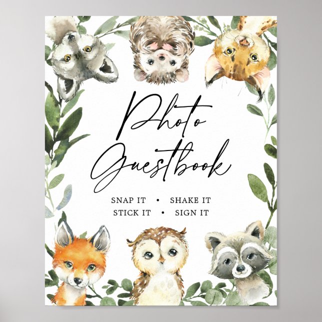 Little Woodland Baby Shower Photo Guestbook-tecken Poster (Framsidan)