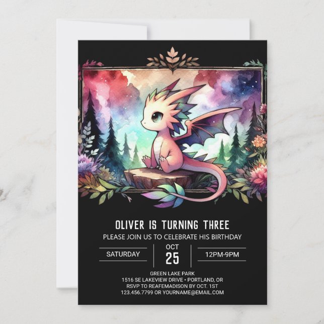 Little Woodland Dragon Birthday Inbjudningar (Framsida)