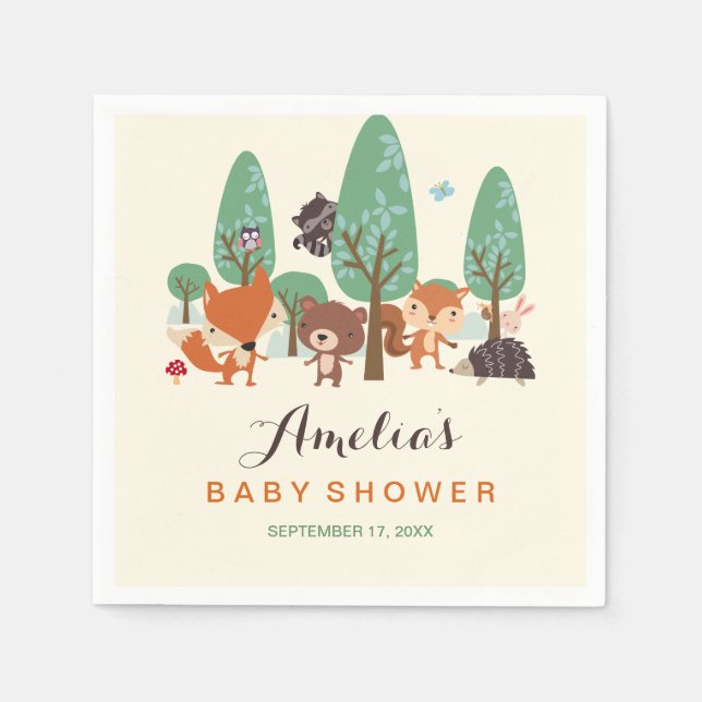 Little Woodland Friends Baby Shower Napkins Pappersservett (Framsidan)
