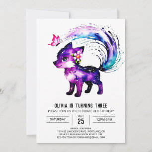 Little Woodland Varg Digital Girl Birthday Inbjudningar
