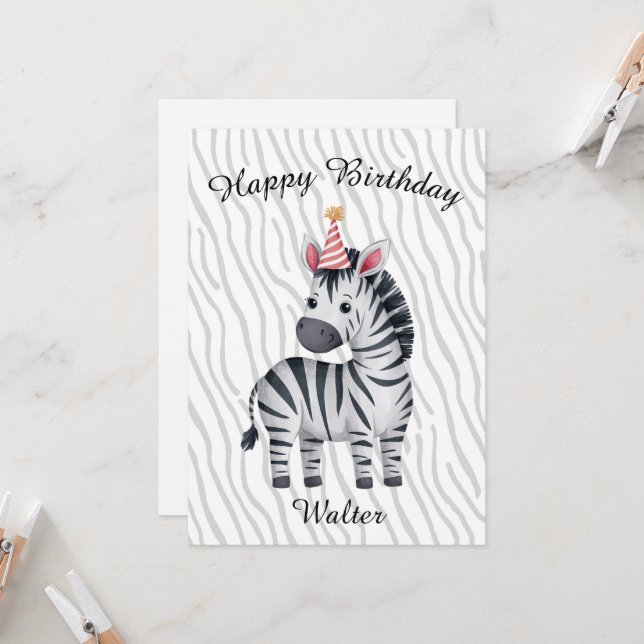 Little Zebra birthday card for child Kort (Fram/Back In Situ)