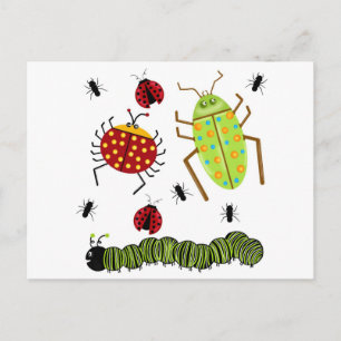 Littlebeane Kryp Insektra Ladybug Ant Caterpelare Vykort