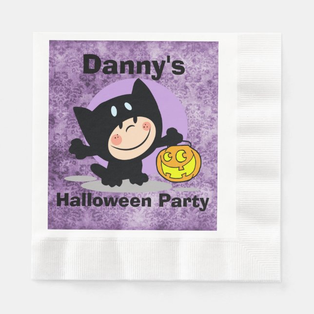 LittleBoy inCostume w/Pumpkin PurpleDamask Napkins Pappersservett (Framsidan)