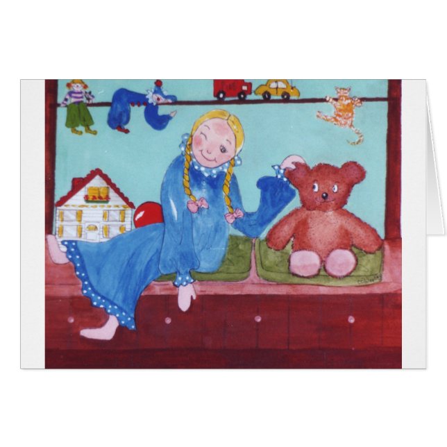 LittleGirl & TeddyBear Hälsningskort (Framsidan Horizontal)