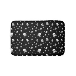 Littles White Pirater Döskallar på Black Backgroun Badrumsmatta