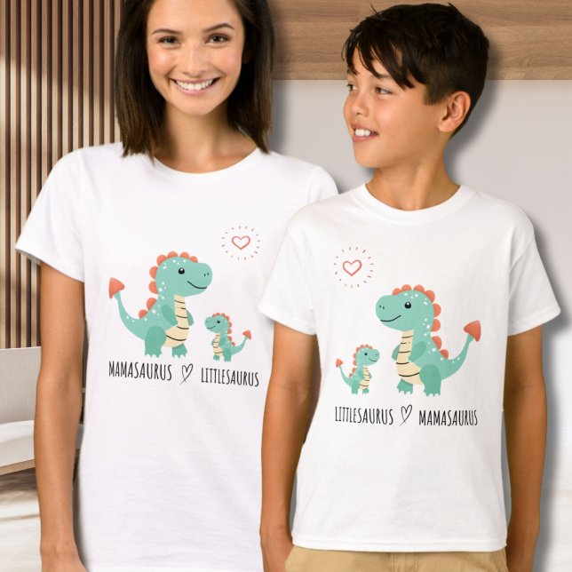 Littlesaurus kärlek Mamasaurus Family Matching Tee (Mother and Kids Matching Tee For Mothers Day or Casual Days)