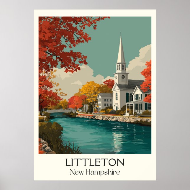 Littleton New Hampshire flodstad Poster (Framsidan)