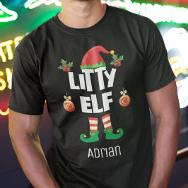 Litty Elf roligt julfamiljeutrustning i namn T Shirt