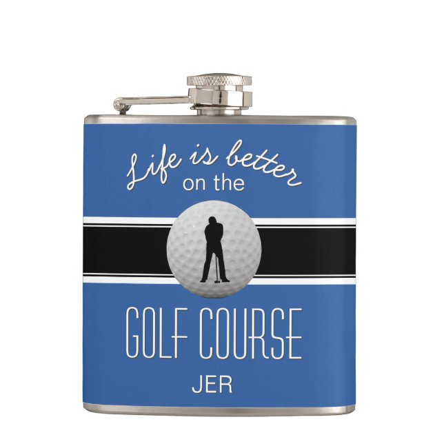 Liv är Bättre Citat Golfboll Monogram Blå Svart Fickplunta (Framsidan)