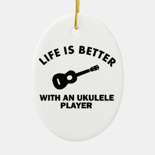 Liv är bättre med ukulelespelare julgransprydnad keramik