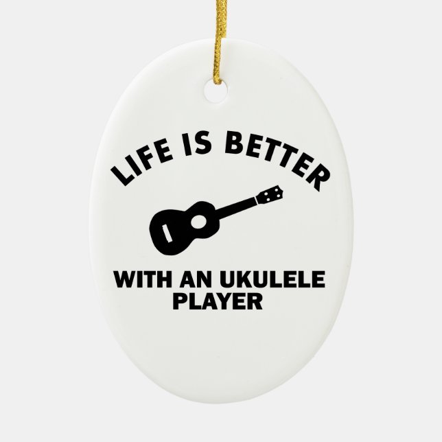 Liv är bättre med ukulelespelare julgransprydnad keramik (Framsidan)