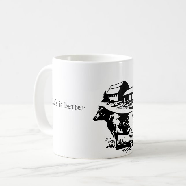 Liv är bättre på lantgårdkaffemuggen kaffemugg (Framsida vänster)