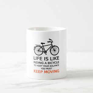 liv är likt rida en cykel, ordkonst, text kaffemugg