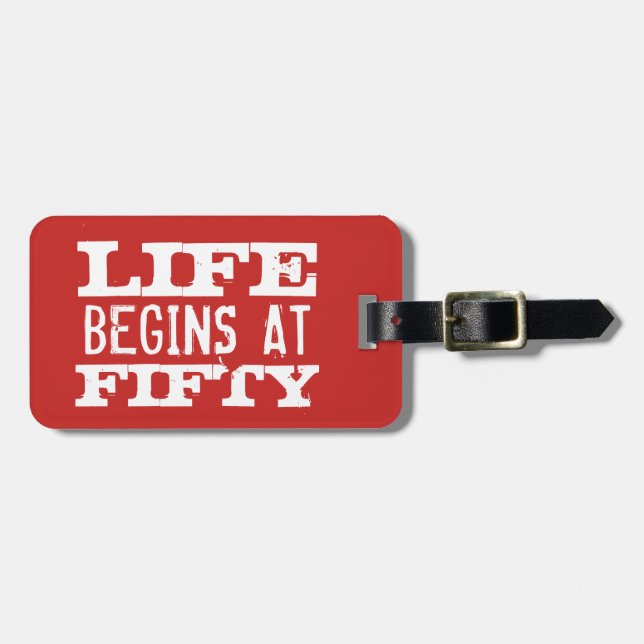 Liv börjar på 50 roliga 50th bagagebricka (Horisontell Framsida)