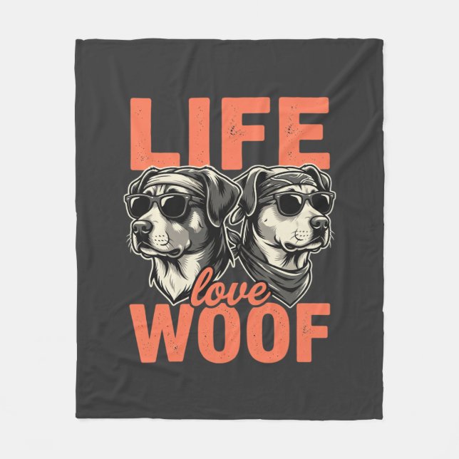 Liv Kärlek Woof Hundälskare Fleecefilt (Framsidan)