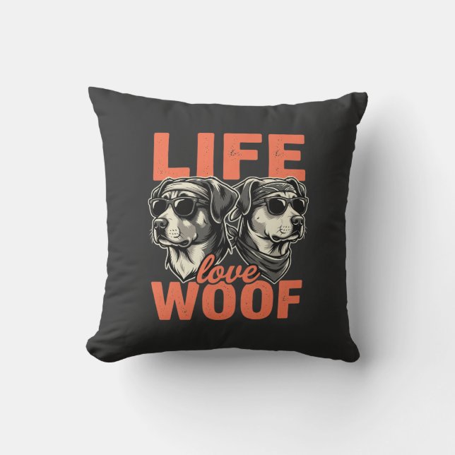 Liv Kärlek Woof Hundälskare Kudde (Framsida)