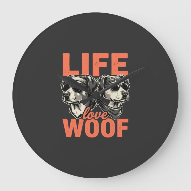 Liv Kärlek Woof Hundälskare Stor Klocka (Framsida)