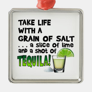 Liv limefrukt som är salt, TEQUILA! Coctailhumor Julgransprydnad Metall