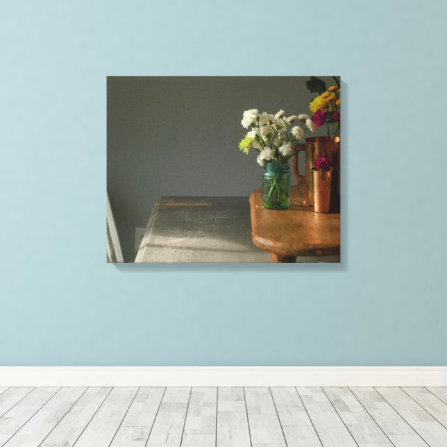 Liv med blått glas canvastryck (Insitu (trägolv))