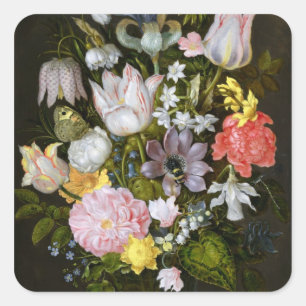 Liv med blommor fyrkantigt klistermärke
