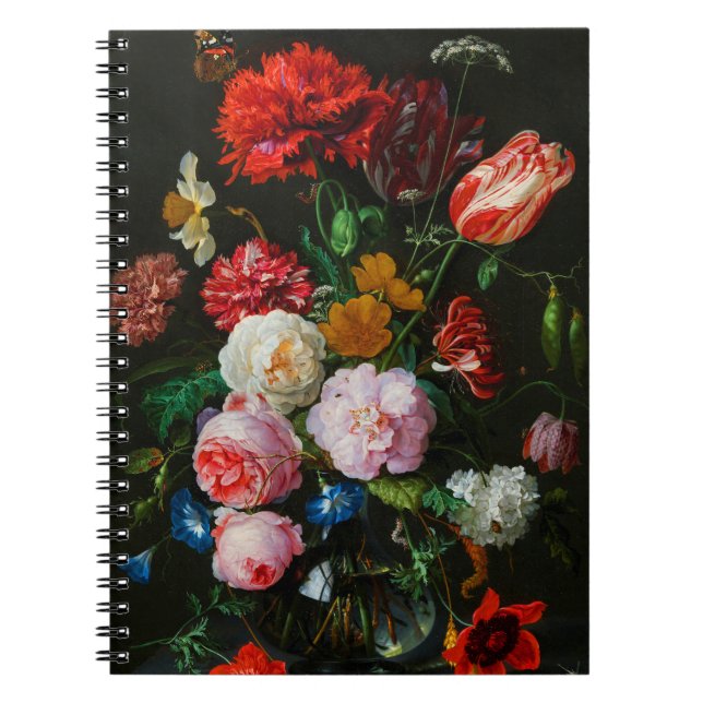 Liv med blommor i Glass Vas Anteckningsbok (Framsidan)