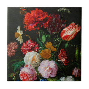 Liv med blommor i Glass Vas Kakelplatta