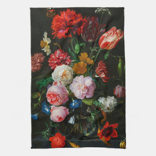 Liv med blommor i Glass Vas Kökshandduk