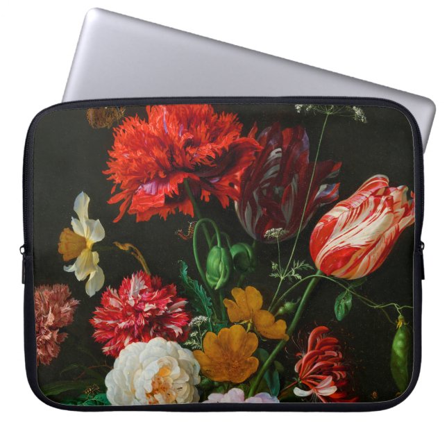 Liv med blommor i Glass Vas Laptop Fodral (Framsidan)