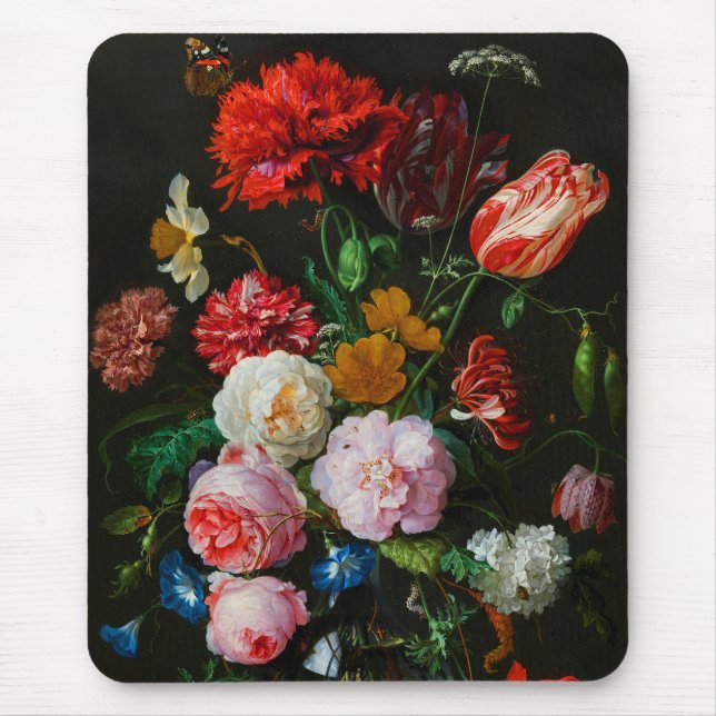 Liv med blommor i Glass Vas Musmatta (Framsidan)