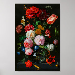 Liv med blommor i Glass Vas Poster