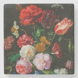 Liv med blommor i Glass Vas Stenunderlägg