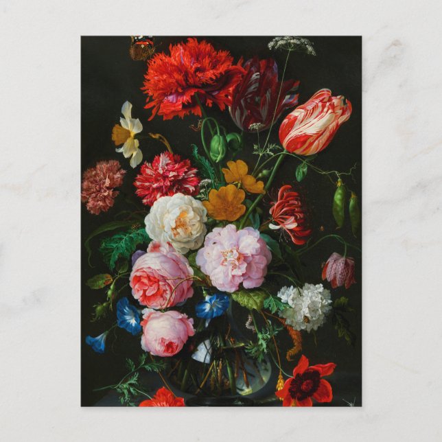 Liv med blommor i Glass Vas Vykort (Framsida)