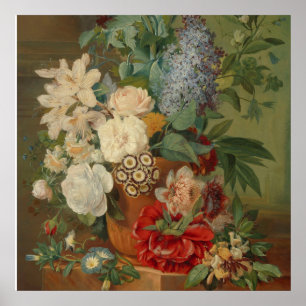 Liv med blommor i Terracotta Vas Poster