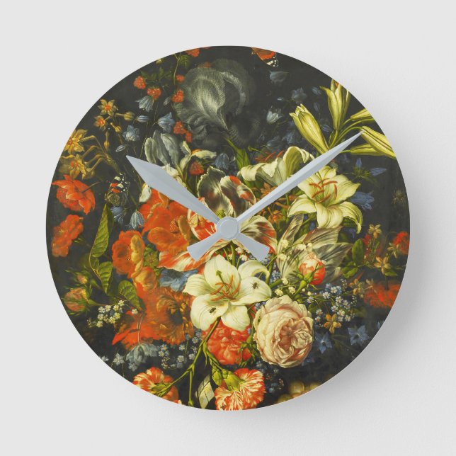Liv med blommor och frukt rund klocka (Framsida)