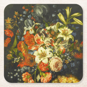 Liv med blommor och frukt underlägg papper kvadrat