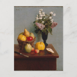Liv med blommor och frukt vykort