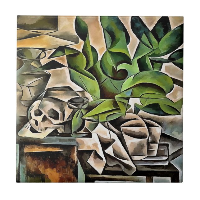 Liv med Cranium Geometric Vanitas Art Kakelplatta (Framsidan)