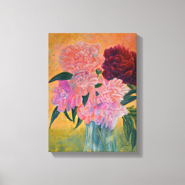 Liv med målning av Peonies Canvastryck (Framsida)