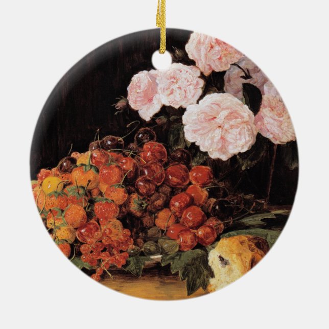 Liv med Ro, jordgubbar och bröd Julgransprydnad Keramik (Baksidan)