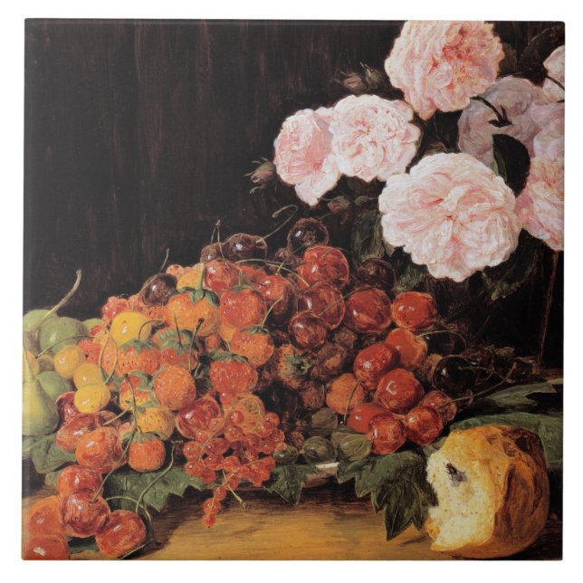 Liv med Ro, jordgubbar och bröd Kakelplatta (Framsidan)