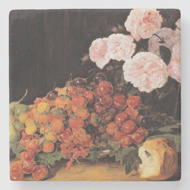 Liv med Ro, jordgubbar och bröd Stenunderlägg (Framsidan)