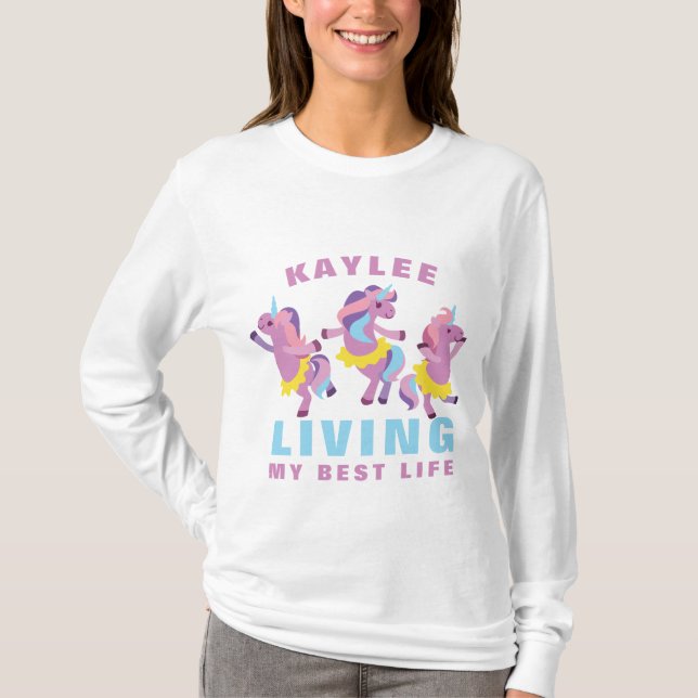 Liv min Lila för bästa Rosa Dancing Unicorn T Shirt (Framsida)