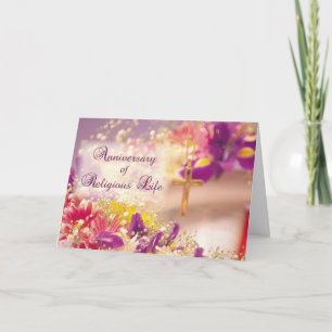 Liv, nunna, blommor och kor för årsdag religiöst kort