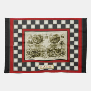 Liv på lantgårdlandschackbrädet kökshandduk