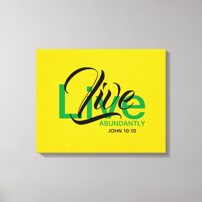 LIVE ABUNDANTLY Bible Christian Scripture Jamaica Canvastryck (Framsida)