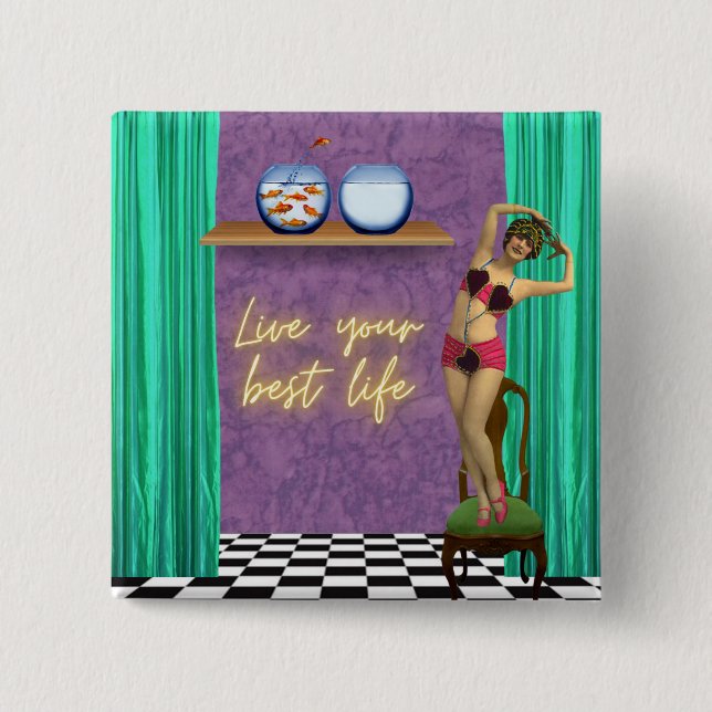 Live Best Life Funky Vintage Kitsch Knapp (Framsida)