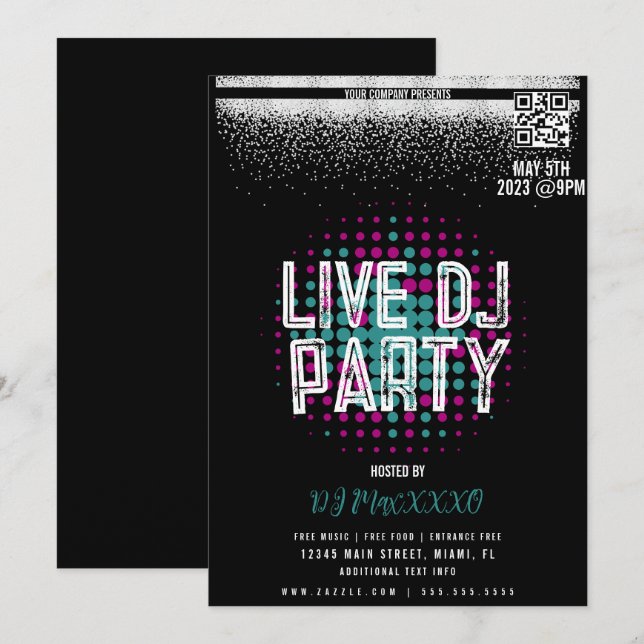 Live DJ Music Night Event Party Pub Klubb Flyer Inbjudningar (Fram/baksida)
