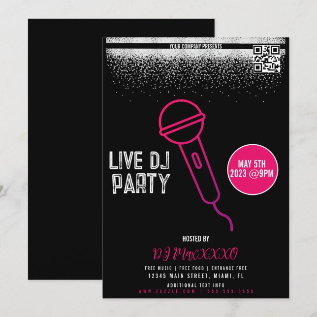 Live DJ Night Event Party Pub Klubb Flyer Inbjudningar (Fram/baksida)
