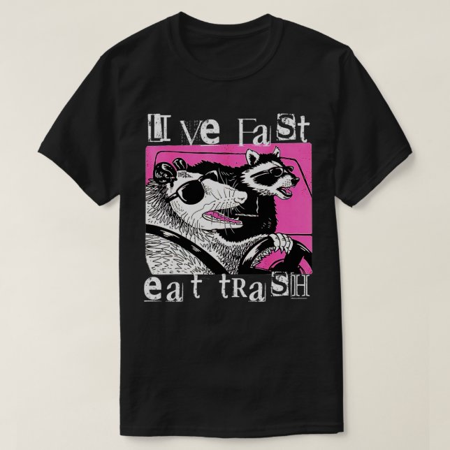 Live Fast Eat Sopor Funny Possum Racoon Retro Sol T Shirt (Design framsida)